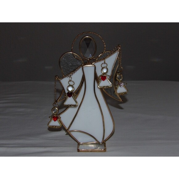 Vintage White Gold Stained Glass Suncatcher Angel Chain Hearts 8.75" READ - Picture 9 of 10